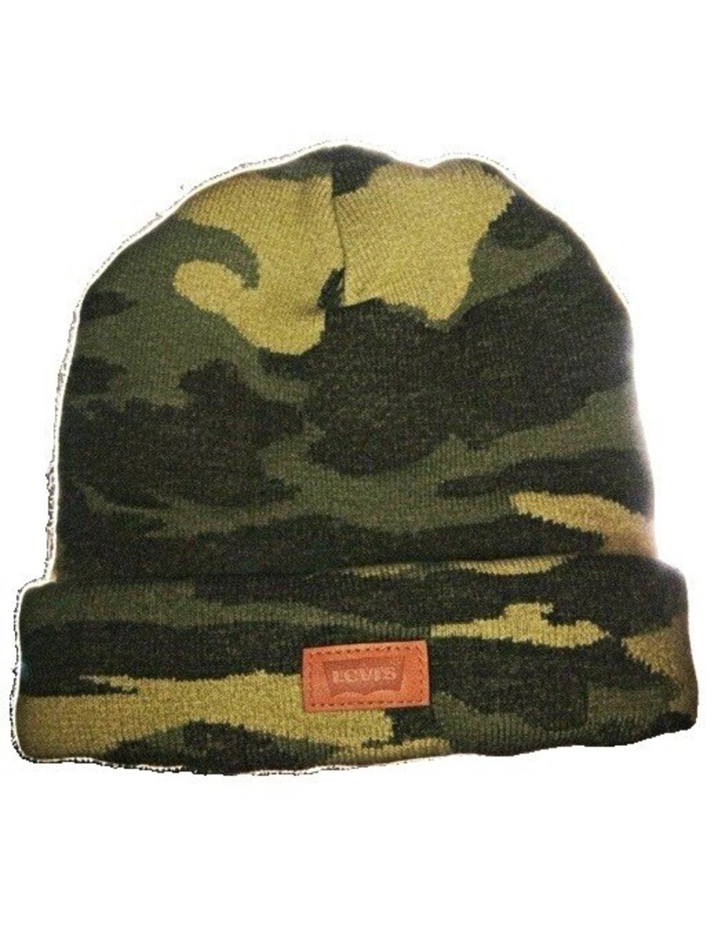 Levi's Camouflage Knit Beanie Hat Green Black Beige One Size Unisex Adults